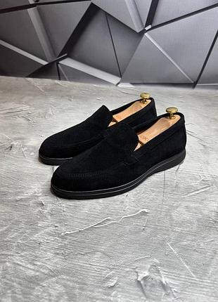 Лоферы замшевые мужские классические чёрные loro piana black! натуральная замша! все размеры!