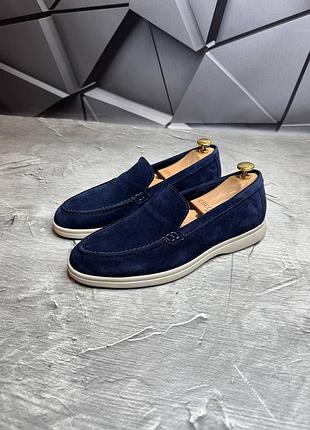 Лоферы замшевые мужские синие loro piana suede! натуральна замша! все размеры!