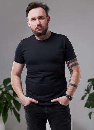 Футболка чоловіча базова бавовняна з натуральної тканини, однотонна, темно-сіра, фуме2 фото