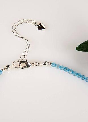 Чокер натуральный камень голубой апатит граненый шарик, фур-ра гип-ный сплав цвет серебро d-3мм+- l-37-42см