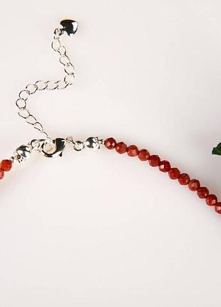 Чокер натуральный камень яшма красная граненый шарик, фур-ра гип-ный сплав цвет серебро d-3мм+- l-38-43см