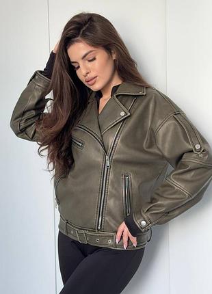 Женская куртка из экокожи косуха на молнии весна, осень оверсайз