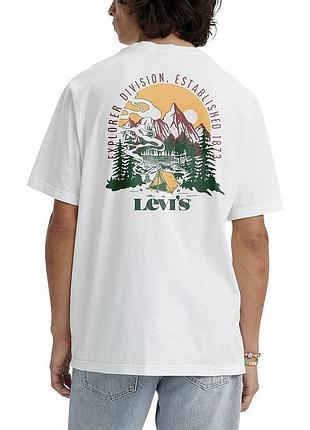 Чоловіча футболка levi’s, біла футболка левайс оригінал з маленьким лого та малюнком на спині
