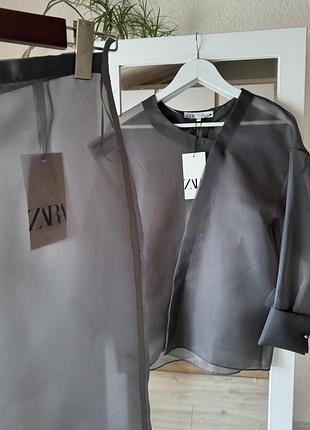 Костюм з органзи zara, комплект сорочка та юбка зара