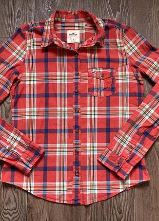 Женская рубашка hollister красная в клетку с длинными рукавами xs - s