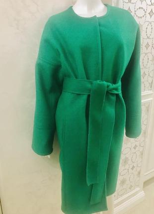 Вовняне, яскраве пальто зеленого кольору весна-осінь8 фото
