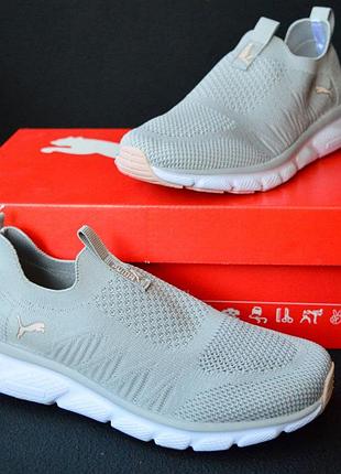Puma мокасины серые с розовым кроссовки женские текстильные сетка легкое качество весенние летние демисезонные пума