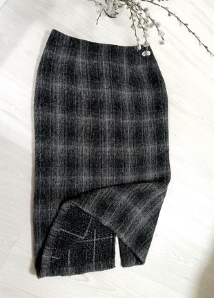 Шерстяная теплая юбка в клетку длинная миди зимняя женская