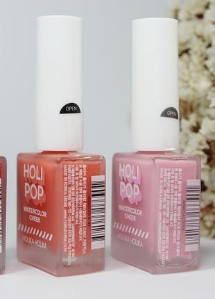 Корейські рідкі акварельні рум'яна холіка holika holika holi pop watercolor cheek червоні вишневі персикові коралові рожеві корейська косметика2 фото