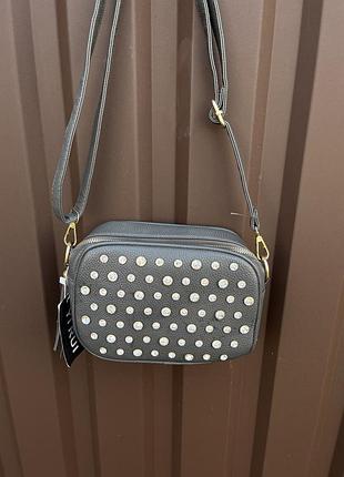 Сумка серая в стразах сумка в камушками маленькая сумочка