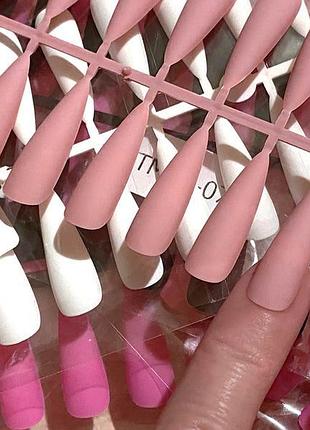 Накладні нігті 24 шт. довгі міндаль гострі матові зі скотчем