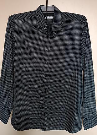 Мужская рубашка с длинным рукавом,цвет черный, хлопок,без дефектов