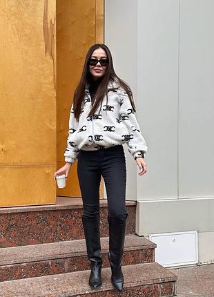 Женская теплая зепка тедди кофта с принтом