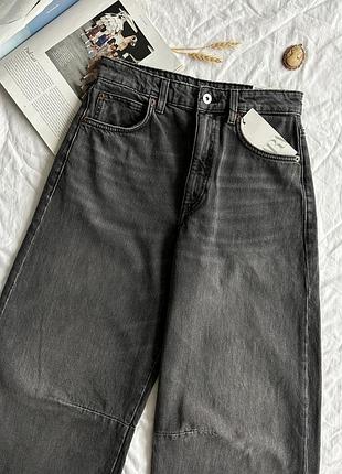 Темно-сірі джинси baggy balloon mid-rise від zara, широкі джинси, середня посадка8 фото