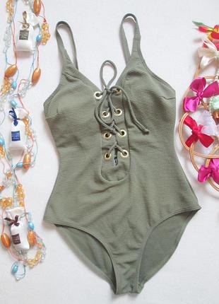 Шикарный фактурный слитный купальник хаки со шнуровкой primark 🌹🌴🌹