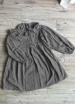 Котонова бавовняна чорно-біла сукня з комірцем гусяча лапка картата сукня плаття з воланами zara next