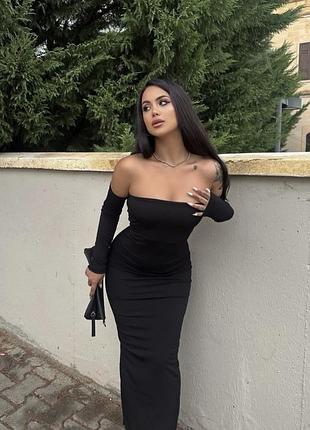 Сукня максі довга з відкритими плечима розріз ззаді