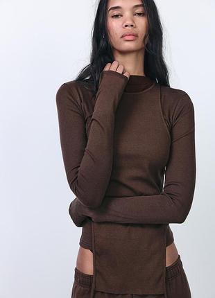 Шоколадная двухслойная футболка zara s-m