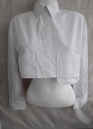 Белая укороченная рубашка от zara размер xs