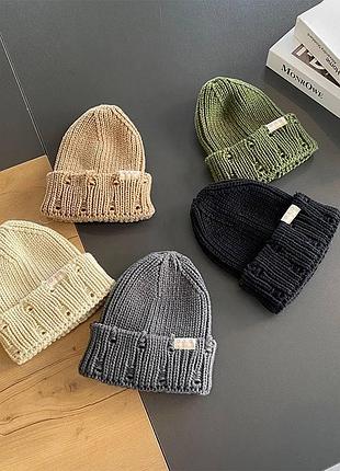 Стильна вʼязана шапка весна демі для хлопчика рвана 1/5 років