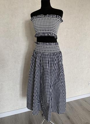 Zara костюм в клітинку топ + спідниця xs -s розмір