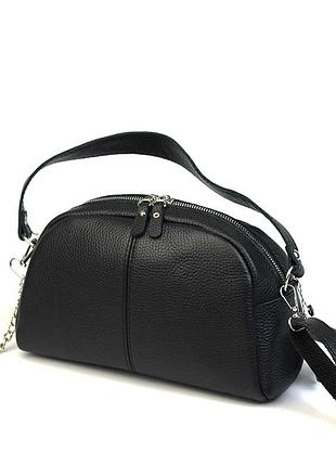 Черная женская кожаная маленькая сумка с ручкой и длинным ремешком через плечо