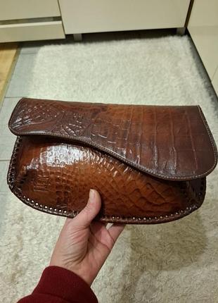 Сумка кожа крокодил седло багет