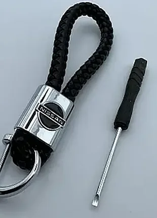 Плетеный кожаный брелок для ключей с логотипом nissan черный