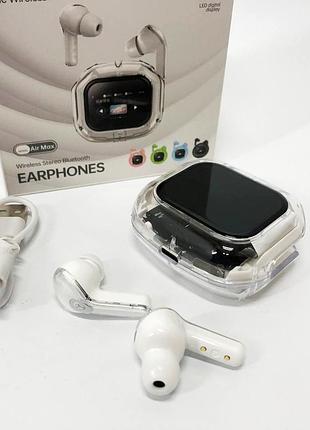 Бездротові вакуумні навушники tws з дисплеєм led, вологозахист ipx4 bluetooth 5.4 з кейсом. колір: білий
