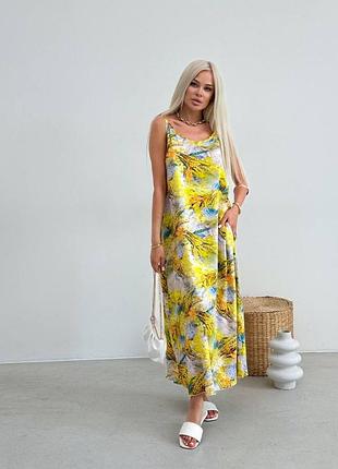 Сарафан платье макси на завязках штапель желтый