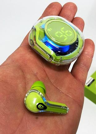 Бездротові навушники tws t8 pro з прозорим кейсом вакуумний led дисплей bluetooth 5.3. колір: зелений