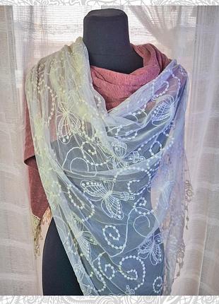 Шарф двойной кружево и меланжевый трикотаж бело-розовый новый fatface