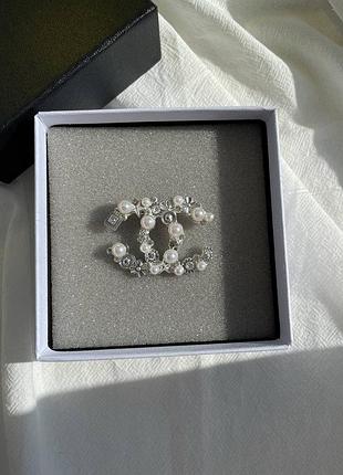 Серебряная брошь шанел люкс