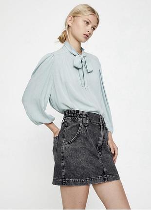 Блуза женская pull &amp; bear вискозная фиолетово-голубая, на пуговицах с бантом, новая, размер l, весна-лето-осень 5