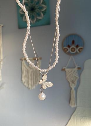 Набор ожерелье и цепочка с кулоном - бабочкой5 фото