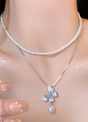 Набор ожерелье и цепочка с кулоном - бабочкой2 фото