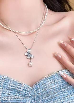 Набор ожерелье и цепочка с кулоном - бабочкой3 фото