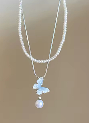 Набор ожерелье и цепочка с кулоном - бабочкой