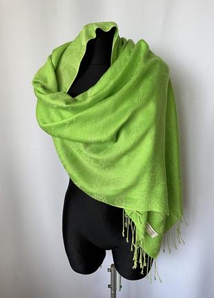 Яскравий салатовий шарф шаль зелений пашміну кашемір і шовк палантин