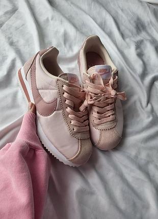 Женские кроссовки nike cortez pink, розовые, замш, текстиль