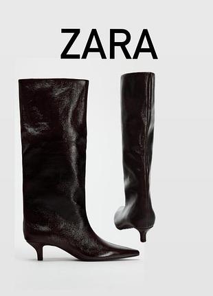 Высокие сапоги бургунди 38 трендовые сапоги zara