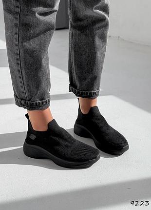 Черные текстильные легкие летние кроссовки на толстой грубой подошве текстиль