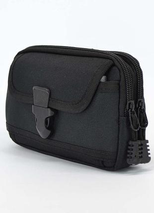 Поясна сумка органайзер для телефону і документів горизонтальна чорна