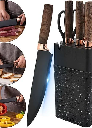 Набір кухонних ножів на підставці, 7 предметів, коричневий
