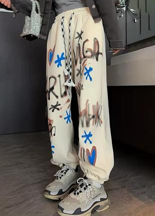 Штани жіночі на шнурку, з написом