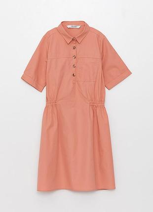 Lc waikiki базовое платье с коротким рукавом и воротником-рубашкой для девочек