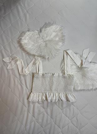 Топ топік білий на завʼязках топ-бандо блуза блузка майка мєчка маечка