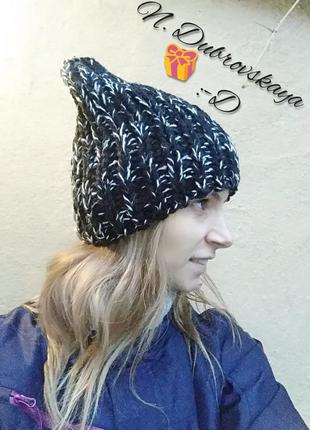 В'язана, модна, чорна шапка, handmade3 фото