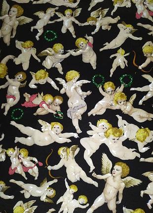 Невероятно красивый, милый винтажный шелковый шарф с ангеликами