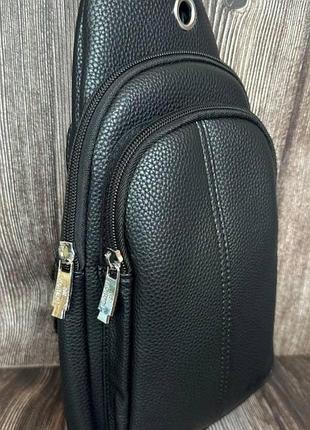 Мужская сумка-слинг, черного цвета,из искусственной кожи